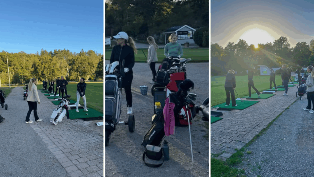 golfspelande tjejer på en driving range.