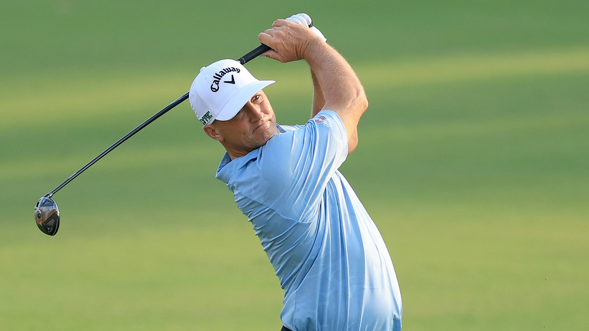 golfspelaren alex noren i ljusblå golfpiké