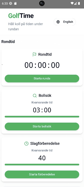 golfapp text om rondtider golf