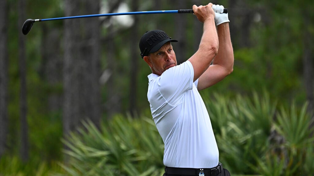 BRADENTON, FLORIDA - APRIL 17: Henrik Stenson of Sweden tees off on the second hole during the second round of the Senior PGA Championship 2026 at The Concession Golf Club on April 17, 2026 in Bradenton, Florida. (Photo by Chris Condon/Getty Images)