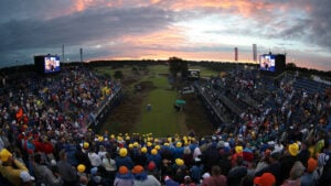 golfbana, läktare, sol, publik