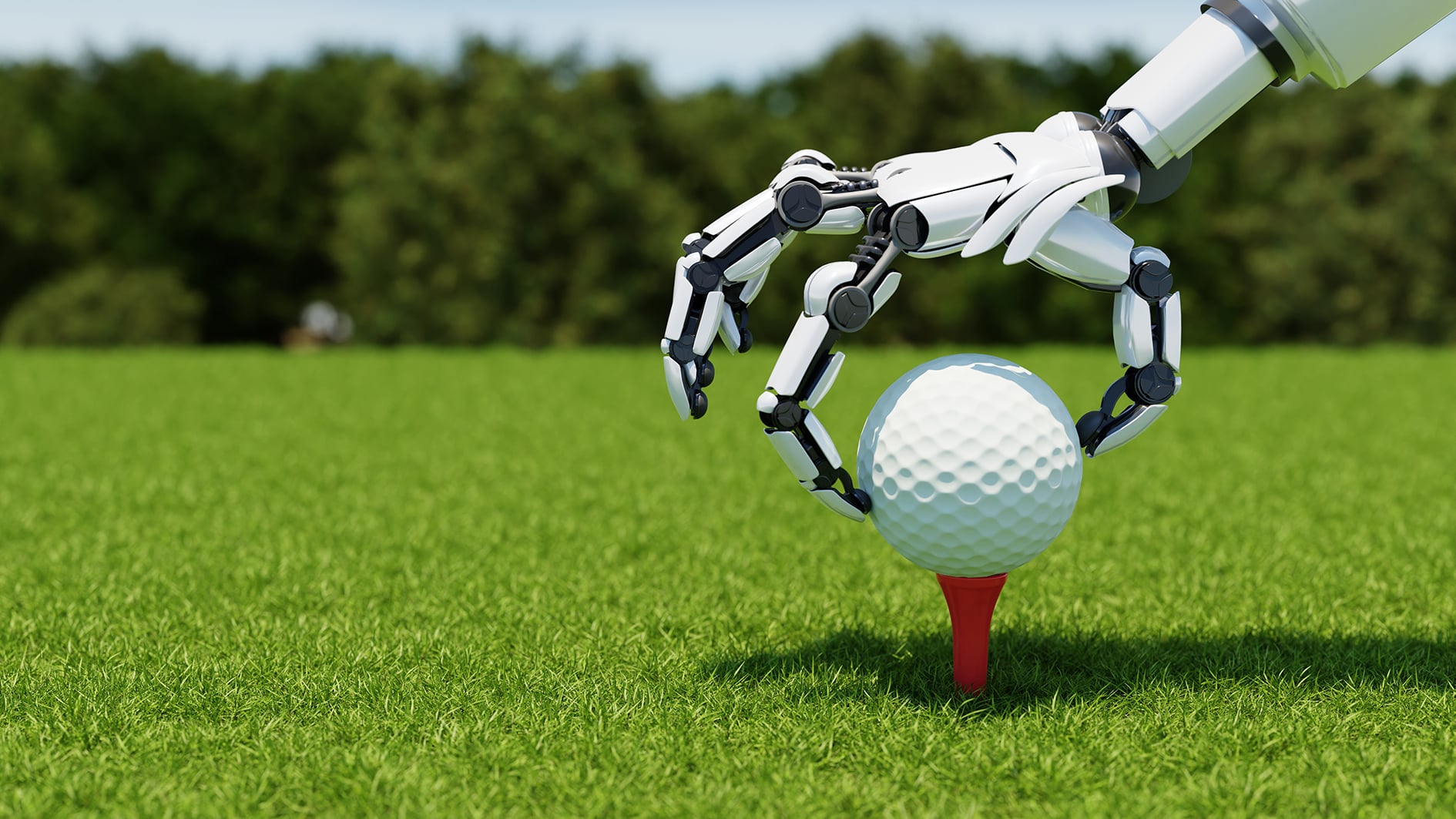 robotarm placerar golfboll på golfpeg